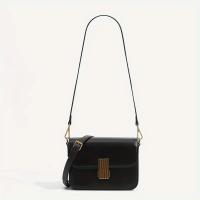 Bolso bandolera convertible para mujer - Negro con detalles en tonos dorados, correa desmontable, cierre a presión, súper fibra de alta calidad, diseño compacto espacioso para uso diario y formal, bolso de viaje versátil, bolso con textura brillante - details 0