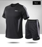 Conjunto deportivo de verano con tres rayas, pantalones cortos de manga corta, holgados para correr, secado rápido y transpirable - details 11