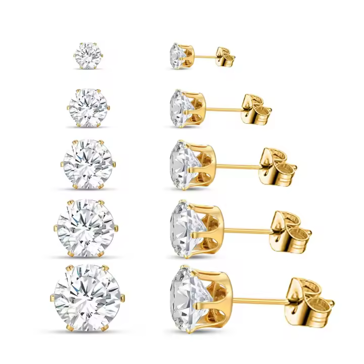 Juego de 5 pares de pendientes de circonio para mujer y hombre, pendientes de Color dorado y plateado, Piercings para las orejas Unisex, regalo de joyería - 1