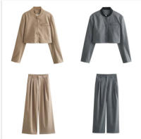 BUNO-novedad de verano, producto, moda para mujer, Chaqueta corta de manga larga con cuello levantado Simple, abrigo, pantalones sueltos, conjunto informal - details 2