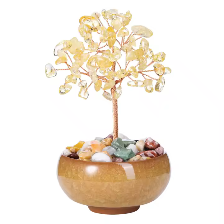 Árbol de cristal de citrino Árbol de piedras preciosas curativo en alambre de cobre - 1