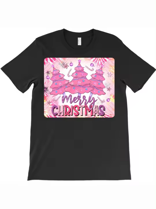 Feliz Navidad Árbol Rosa Alfombrilla De Ratón Camiseta Regalo Para Papá Cuello Redondo Suave Y Cómodo Manga Corta - 230g - 1