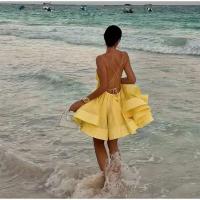 Vestido de Playa de Cintura Alta con Volantes Vestido de Vacaciones para Mujeres con Encaje de Verano con Espalda Descubierta - details 10