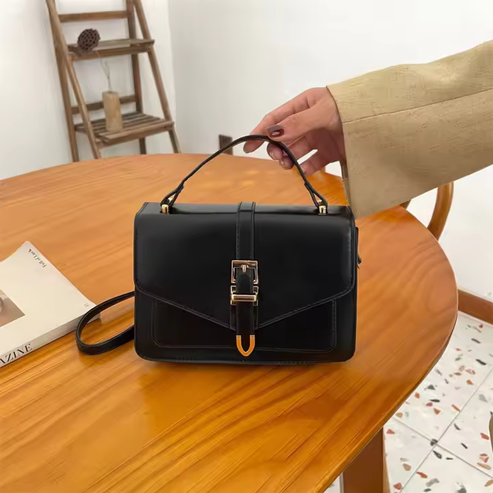 Bandolera mensajero de cuero de PU elegante, bolso bandolera de Color sólido, bolso de mano para mujer - 1