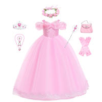 Girls Aurora Cosplay Costumes for Girls Pink Ball Gown Pagent Princess Elegent Shoulderless Long Dress Birthday Party Butterfly - details 1