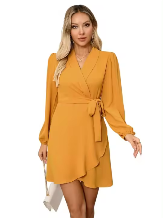 Nuevo color sólido en vestido de manga larga con pliegues G a Sales, ropa de mujer elegante y hermosa, fiesta de moda Y2K X - 1