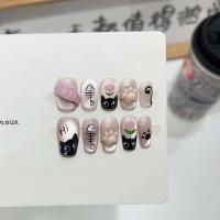 10 uñas adhesivas rosas y negras de vacaciones de bailarina hechas a mano, juego completo, uñas postizas - details 6
