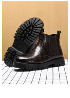 Suela de goma informal cabeza redonda parte superior baja tacón cuadrado banda elástica estilo británico talla zapatos de hombre - details 12
