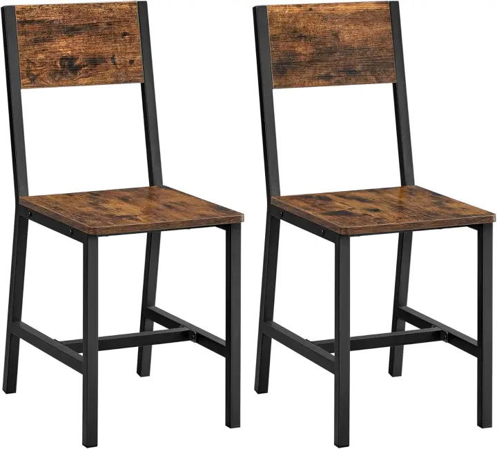 Sillas de Comedor, Juego de 4, Marco de Acero, Estilo Industrial, para Comedor, Salón, Cocina, Marrón Rústico y Negro - 1