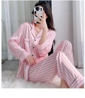 Conjunto de pijama para mujer, pijama de manga larga de satén de seda sintética a rayas estampadas de 2 piezas, decoración del hogar para primavera y otoño - details 1