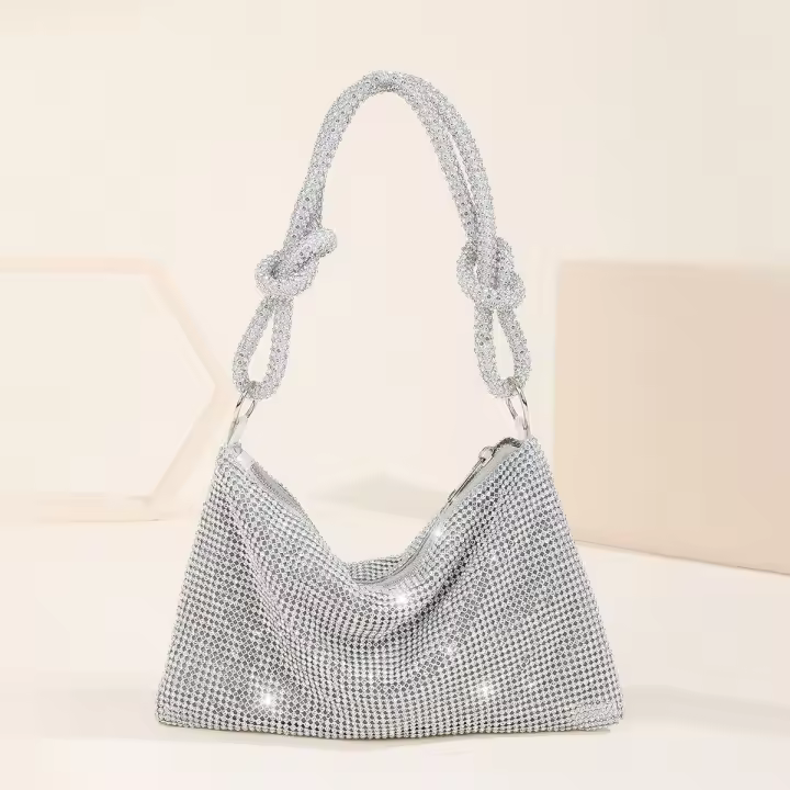 Marea flash anudado diamantes de imitación hecho a mano axilas banquete bolsa de cena - 1