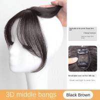 Pelucas con flequillo de parte media, extensión de cabello Invisible con flecos falsos, cabello Natural, postizos con Clip negro - details 5