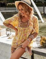 Vestido corto bohemio de manga larga para mujer 2025, vestido casual holgado con cuello en V - details 2