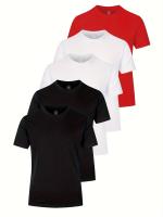 Camisetas de algodón cómodas y sólidas para hombre, camisetas informales transpirables de manga corta para uso diario en verano, 5 uds. - details 103