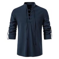 Nueva blusa informal para hombre, Tops de lino y algodón, camiseta de manga larga, camisas de Yoga Vintage con tapeta inclinada para primavera y otoño - details 22