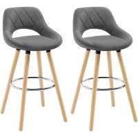 Juego de Taburetes de Cocina Alto 2 Piezas con Resalto y Reposapiés Altos para Bistro, Cafetería y Cocina Funda de Piel Sintética y Patas de Madera Blanco - details 9