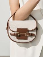 Bolso bandolera tipo bandolera para mujer con correa ajustable y cierre - Marrón sólido/marrón claro o negro, herrajes en tono dorado, diseño minimalista de patchwork, herrajes en tono dorado, forro - Bolso informal para el día a día para el trabajo, comp - details 0
