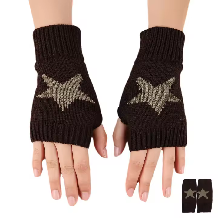 Guantes Térmicos de punto con diseño de estrella para mujer y hombre, manoplas informales de dedo abierto para conducir - 1