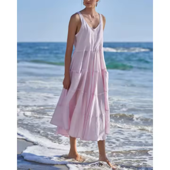El cuello redondo sin mangas de 2025 mujeres vendedoras calientes unió el vestido grande de la playa del oscilación para las mujeres - 1