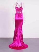 Elegante Vestido de Satén Largo Crujientes de Dos Piernas, Sin Mangas, Cuello en V, Espalda Desubida para Fiestas de Noche y Graduación - details 12