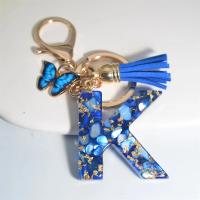Llavero de Alfabeto de Piedra Pulida Azul Colgante de Borla de Mariposa 26 Iniciales - details 3