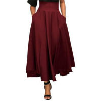 Falda larga acampanada con mariposas para mujer, color gris, negro, rojo vino - details 4