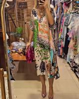 Vestido Midi Casual con Cuello en V Estampado de Leopardo para Mujeres Manga Corta Moda de Verano - details 9
