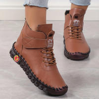 Botas gruesas de piel para Mujer, zapatos cortos de cuero, Botas de nieve impermeables, invierno, 2023 - details 3