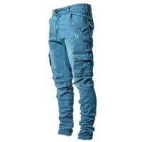 Nuevos pantalones vaqueros para hombre, pantalones vaqueros lavados de Color sólido con múltiples bolsillos, pantalones vaqueros Cargo de cintura media, pantalones casuales de moda de talla grande, ropa diaria para hombre - details 11