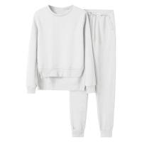 2025 Conjunto deportivo informal de dos piezas para mujer, sudadera con cuello redondo, pantalones largos con sandalias, color sólido - details 10