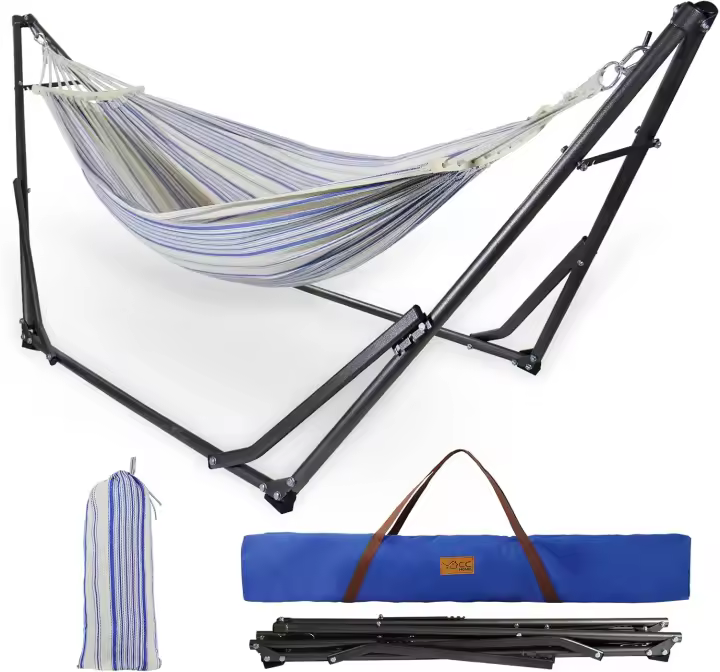 Hamaca con Soporte Plegable para Jardín Patio Trasero Playa Mochileros, Multicolor,255cm,Carga MAX 120kg - 1