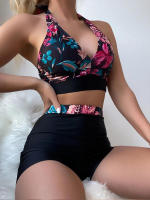 Bikini con estampado de hojas para mujer, traje de baño con estampado de hojas, conjunto de Bikini Sexy con Push-up, ropa de baño de 2 piezas para playa y verano, 2023 - details 1
