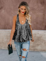Destacados Lentejuelas con cuello en U Versátil Venta caliente Chaleco informal suelto sin mangas de moda Verano - details 3