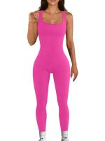 Mono de yoga sin mangas con cuello en U, color sólido, entrenamiento, sin costuras, biselado, ajustado, de una sola pieza, cuello cuadrado, ajustado - details 4