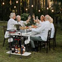 Carrito de servicio de barra de 2 niveles con ruedas, carrito de bebidas móvil con estante para vino y soporte para vidrio, almacenamiento de bebidas rodante con placa de patrón de mármol - details 15