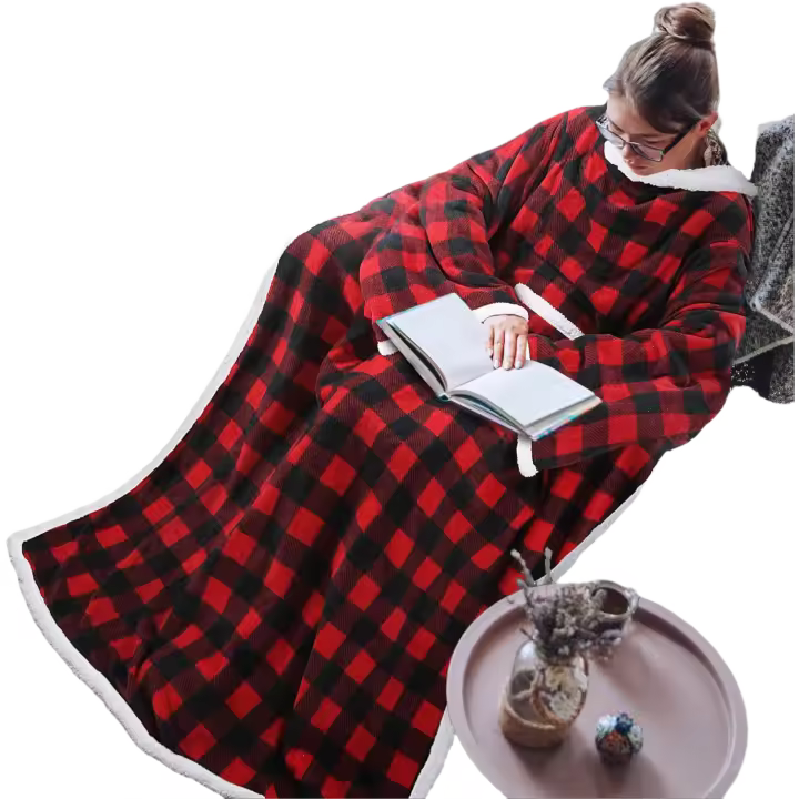 Manta de Microfleece Cálida Diseño Clásico Escocés Catalonia con Mangas y Bolsillos - 1
