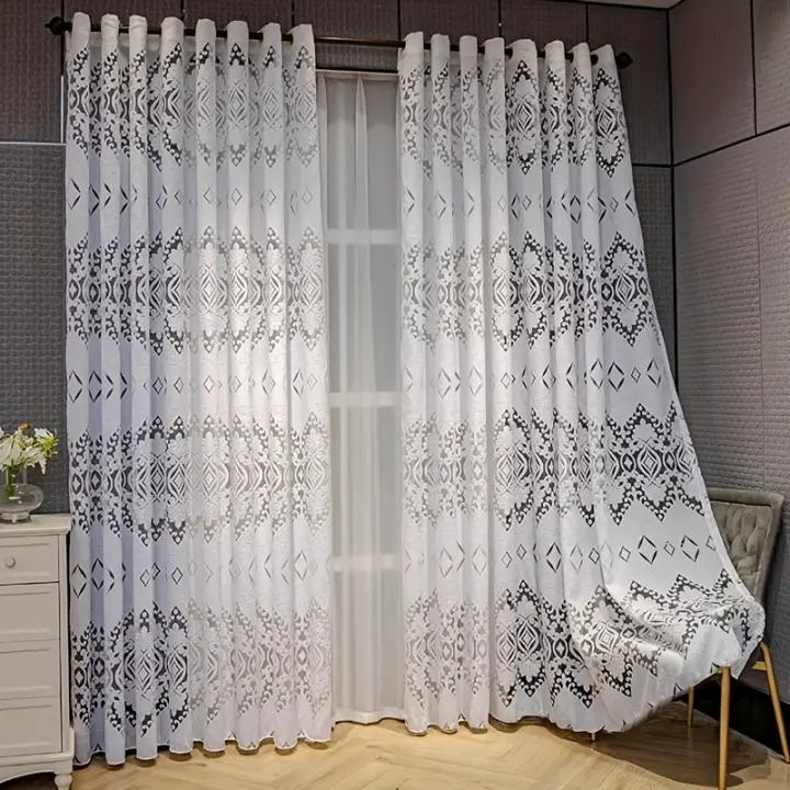 Cortinas Modernas de salón, 2 Piezas,Translúcidas,Diseño Europeo Bordado para Cualquier Habitación - 1