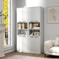 Aparador de Cocina con 2 Armarios con Puertas y Estantes Abiertos, Armario Alto de 6 Niveles con Dispositivo Antivuelco, Mueble de Almacenamiento para Salón, 56 x 30 x 190 cm (Blanco) - details 20