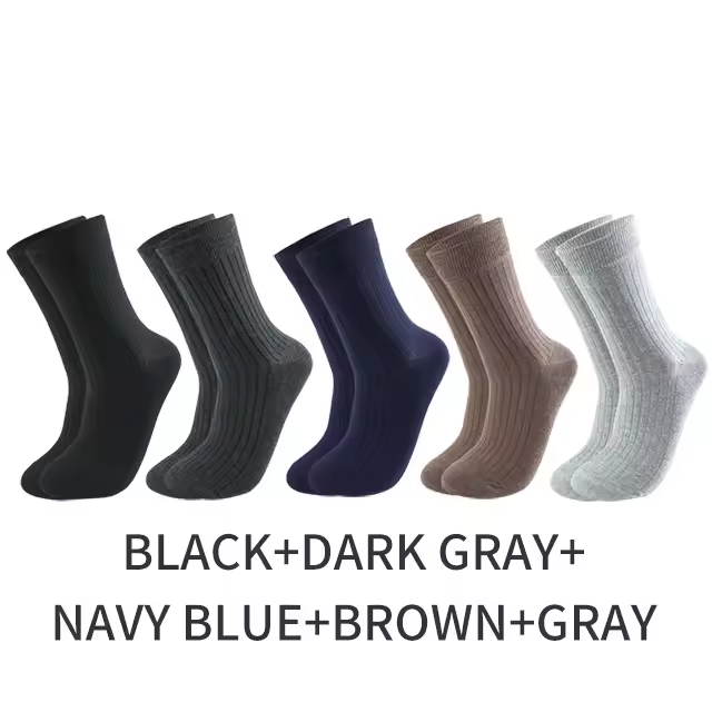Calcetines de algodón a rayas para hombre, medias de vestir de negocios, color negro, cálido, sólido, para invierno, 5 pares - 1