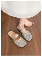 Pantuflas plateadas huecas y transpirables para mujer, sandalias de red de pesca tejidas de un solo paso de verano - details 1