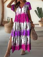 Elegante Vestido Largo con Abanico Geométrico de Moda 2025 Cuello en V para Mujeres Talla Grande - details 5
