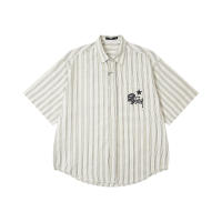 Polo de corte recto y holgado de marca de moda americana, tejido de doble brillo de puro algodón con logotipo bordado clásico, camisa de manga corta sin cuello para hombre, nueva camiseta informal de estilo veraniego para parejas - details 0
