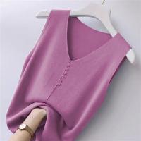 Top de Tanque de Seda de Hielo Grande Cuello en V Suelto, Manga Sin Cinturón, Top Casual para Mujeres Hecho en China, Tallas S-6XL - details 6