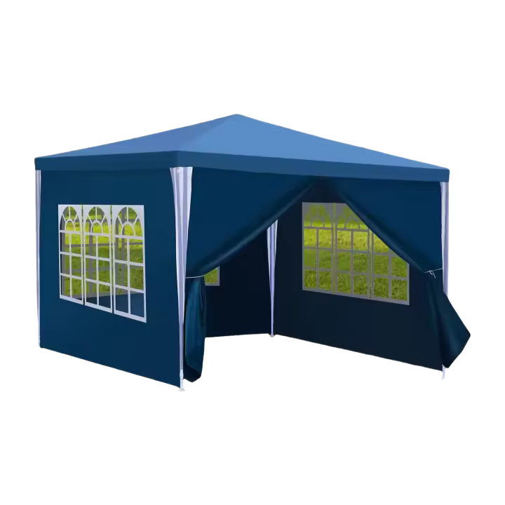 Tienda de Jardín Azul 3x3m, 4 Paneles Laterales y Ventanas Protección UV para Jardín, Boda, Picnic - 1