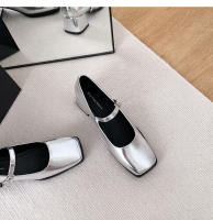 Zapatos sencillos con punta cuadrada y tacón grueso de nuevo estilo, zapatos plateados de tacón medio para mujer - details 26