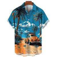 Camisa de manga corta con estampado 3D de playa y coche informal retro para hombre, ropa deportiva de verano, camiseta, ropa de diseñador para hombre - details 4