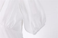V neck women summer solid lantern short sleeve chiffon elegant vintage long party dress - details 15