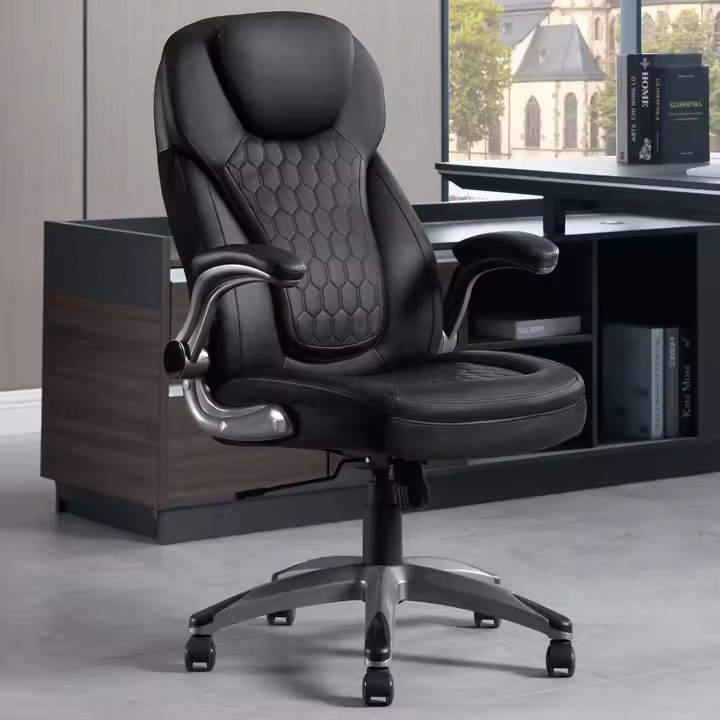 Silla de Oficina, Silla Ejecutiva con Respaldo Alto y Brazos, Silla Ergonómica, Sillon de Escritorio Ajustable en Altura, Función Mecedora y Giratorias con Ruedas, Negro, BS149sz - 1