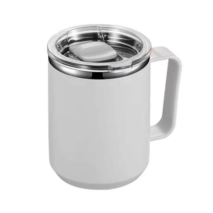 Taza de café de doble pared de acero inoxidable 304 con asa y tapa, taza aislada portátil, taza de viaje a prueba de fugas - 1