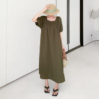 Vestido largo informal elegante para verano, novedad de 2024, vestido largo holgado de talla grande, holgado, adelgazante, de manga corta, falda acampanada a la moda - details 9